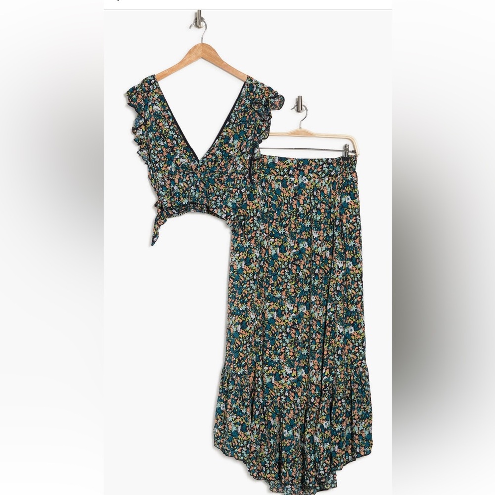 Free People Pretty Daze Floral Crop Top and Midi Skirt
